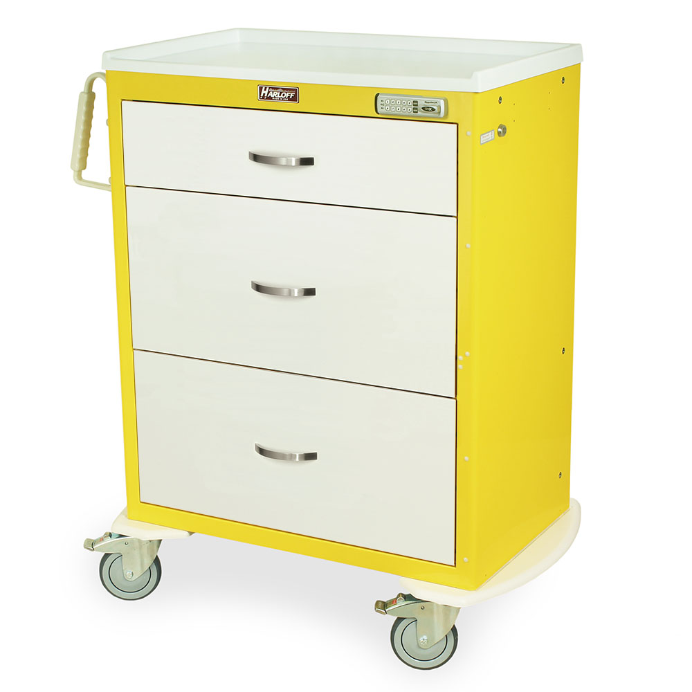 Yellow M-Series Tall E-Lock Isolation Cart with Three Drawers and Key Override