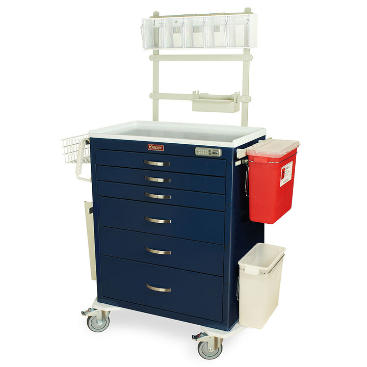 M-Series MDS3030E06+MD30-ANS3 tall anesthesia cart with 6 drawers, e-lock, MD30-ANS3 accessory package, steel construction, front view