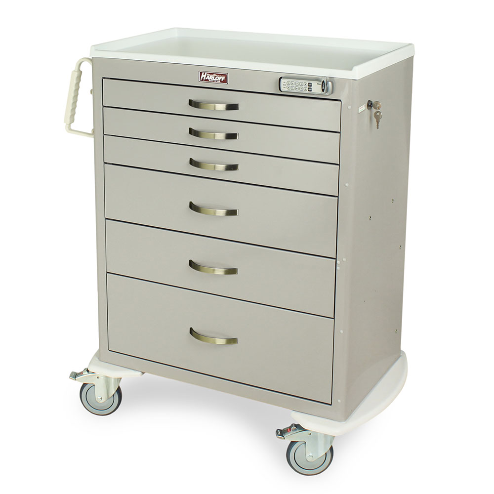 M-Series Tall Anesthesia Cart with six drawers and electronic lock in light gray