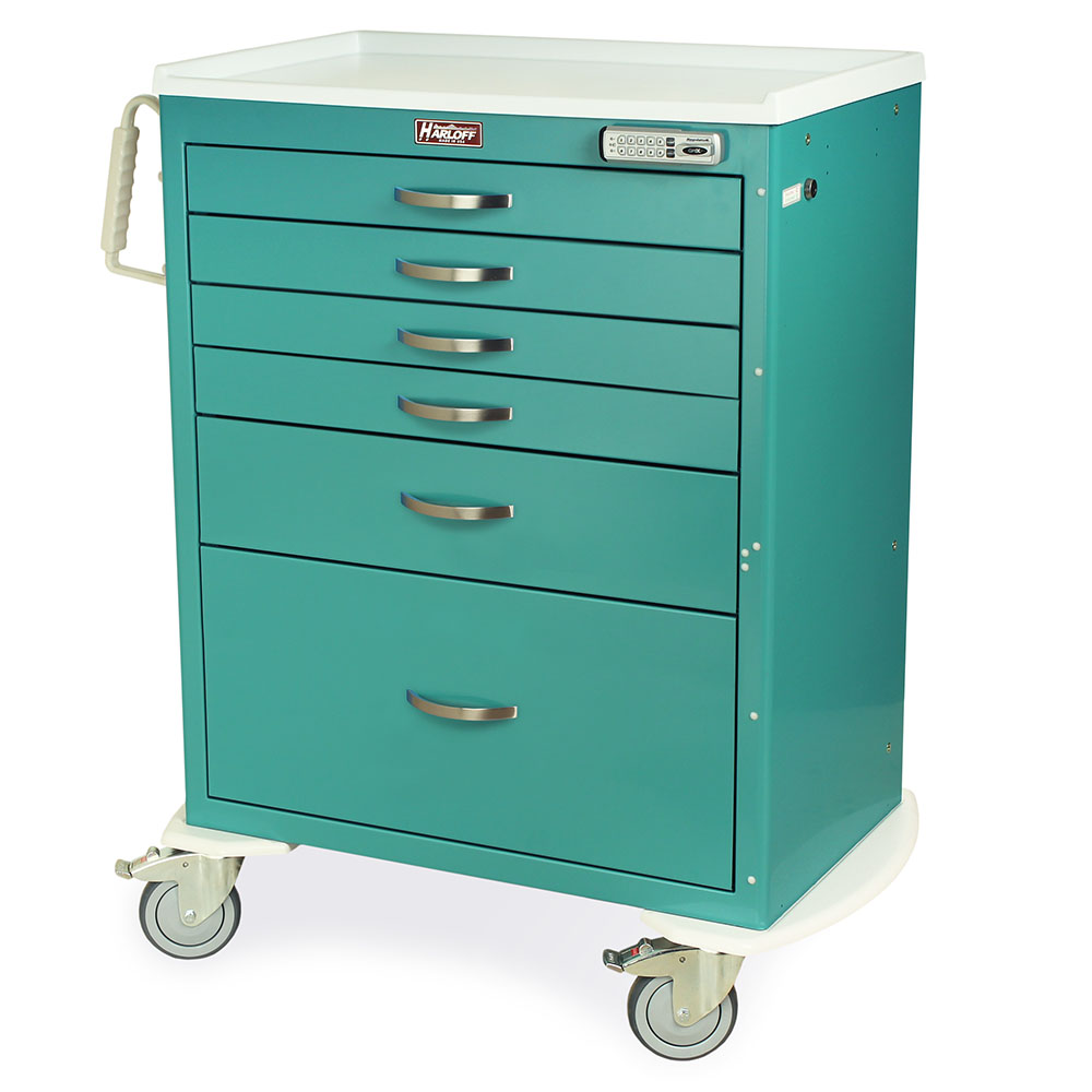 M-Series Tall Procedure Cart with electronic lock, six drawers, standard width, model MDS3030E16, front left view