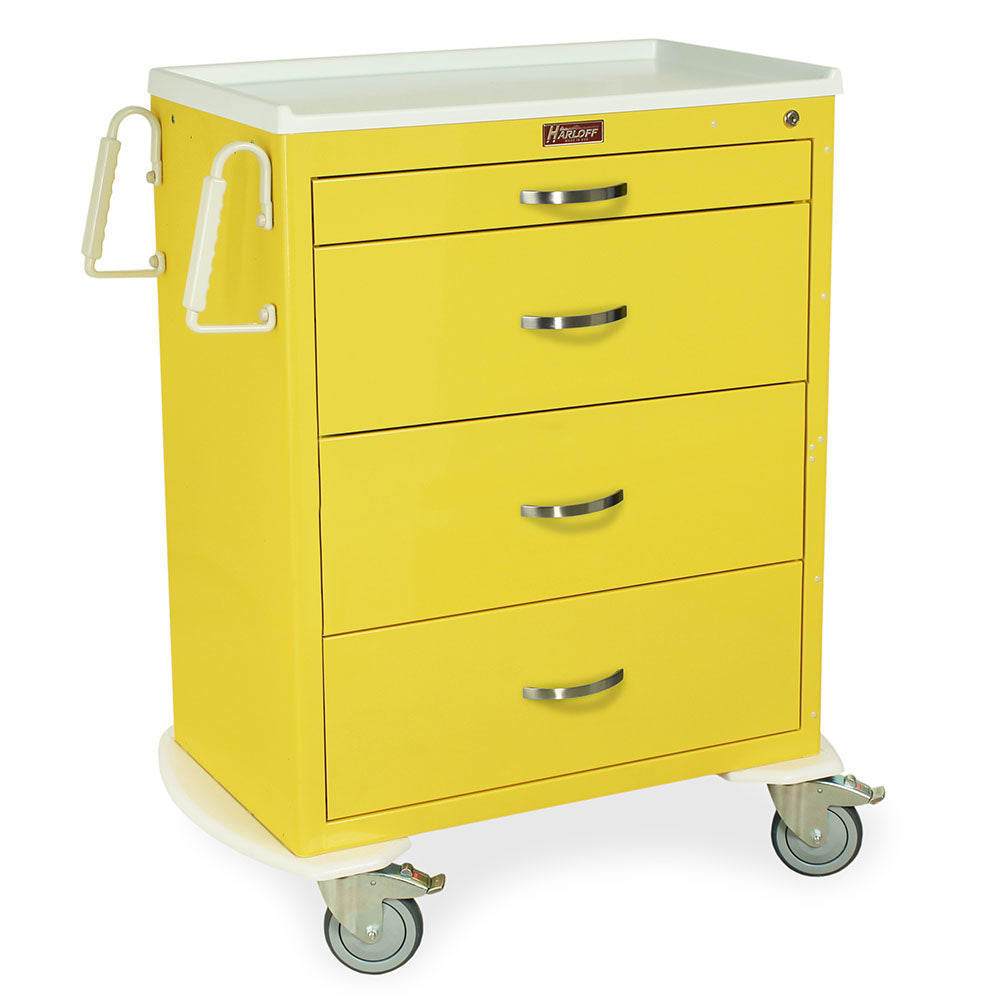 MDS3030K04-YELLOW tall isolation cart 4 drawers key lock side view