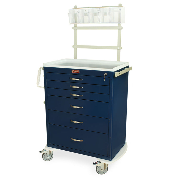 M-Series MDS3030K06+MD30-ANS tall anesthesia cart with 6 drawers, key lock, MD30-ANS package, steel construction, front-left view