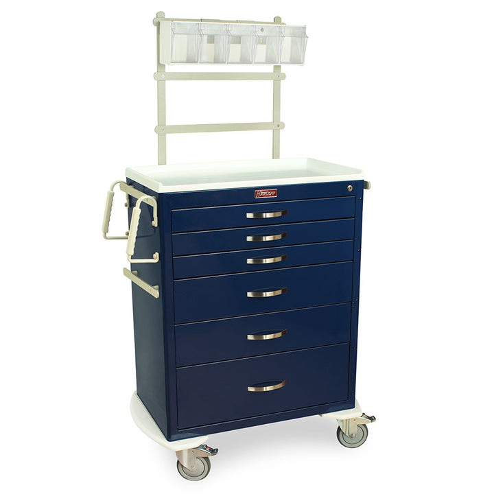 M-Series MDS3030K06+MD30-ANS tall anesthesia cart with 6 drawers, key lock, MD30-ANS package, steel construction, front-right view