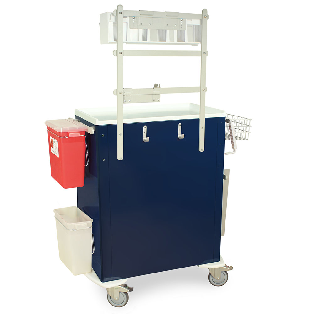 M-Series MDS3030K06+MD30-ANS3 tall anesthesia cart, back right angle, navy