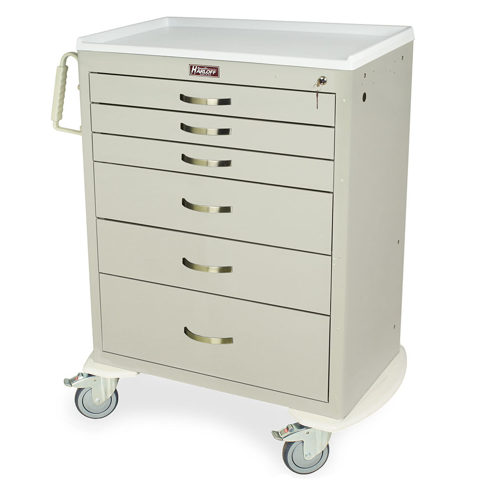 M-Series Tall Anesthesia Cart in sand color with six drawers and standard key lock