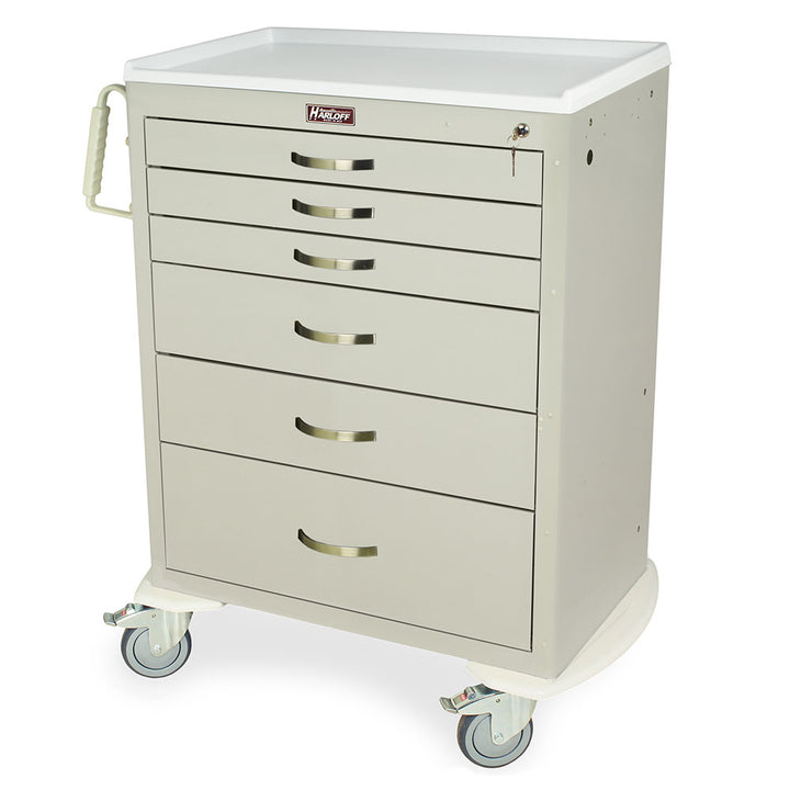 M-Series Tall Anesthesia Cart in sand color with six drawers and standard key lock