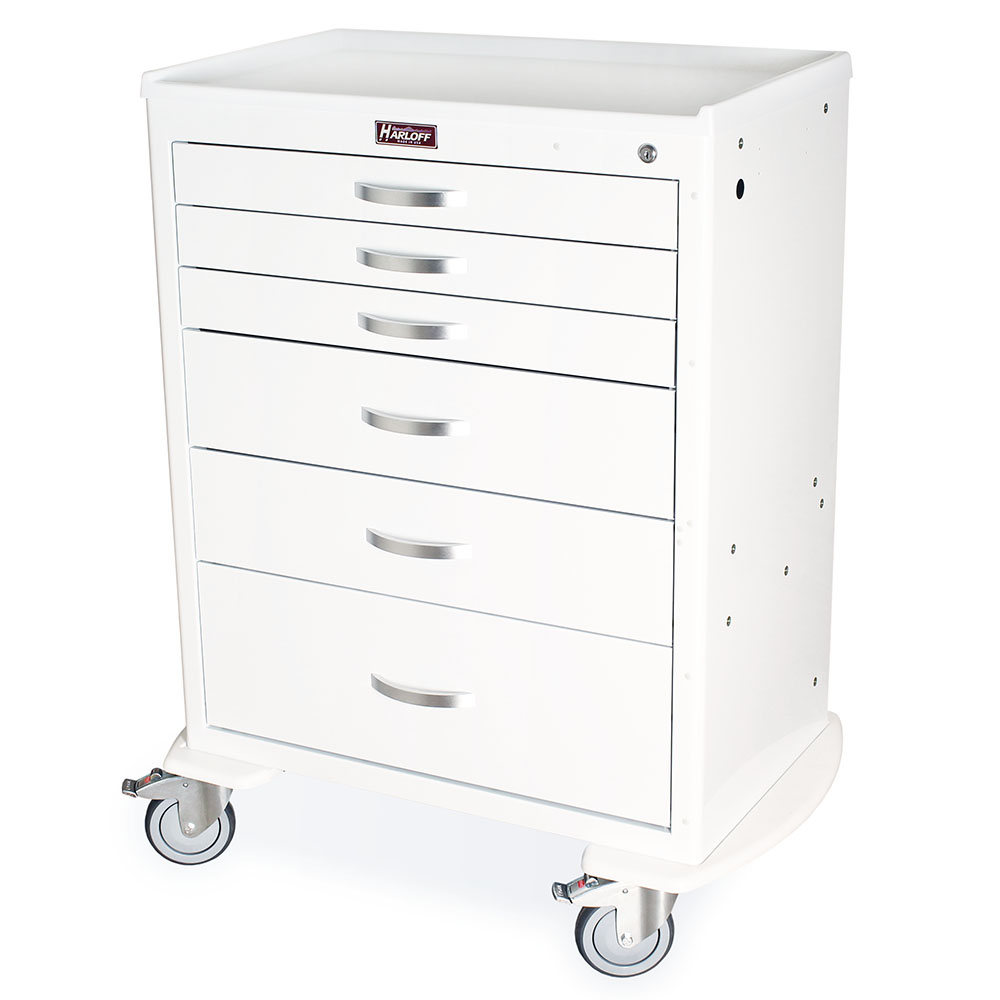 M-Series Tall Anesthesia Cart in white with six drawers and standard key lock