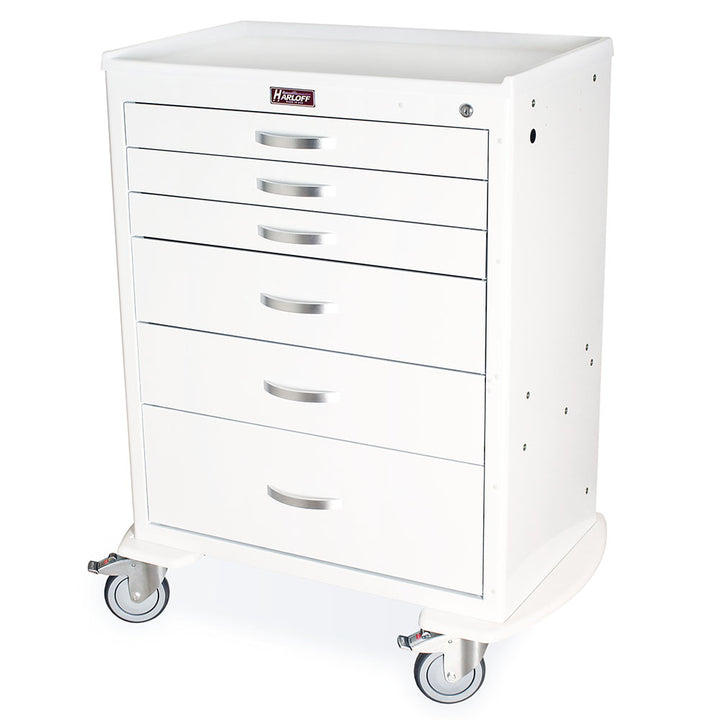 M-Series Tall Anesthesia Cart in white with six drawers and standard key lock