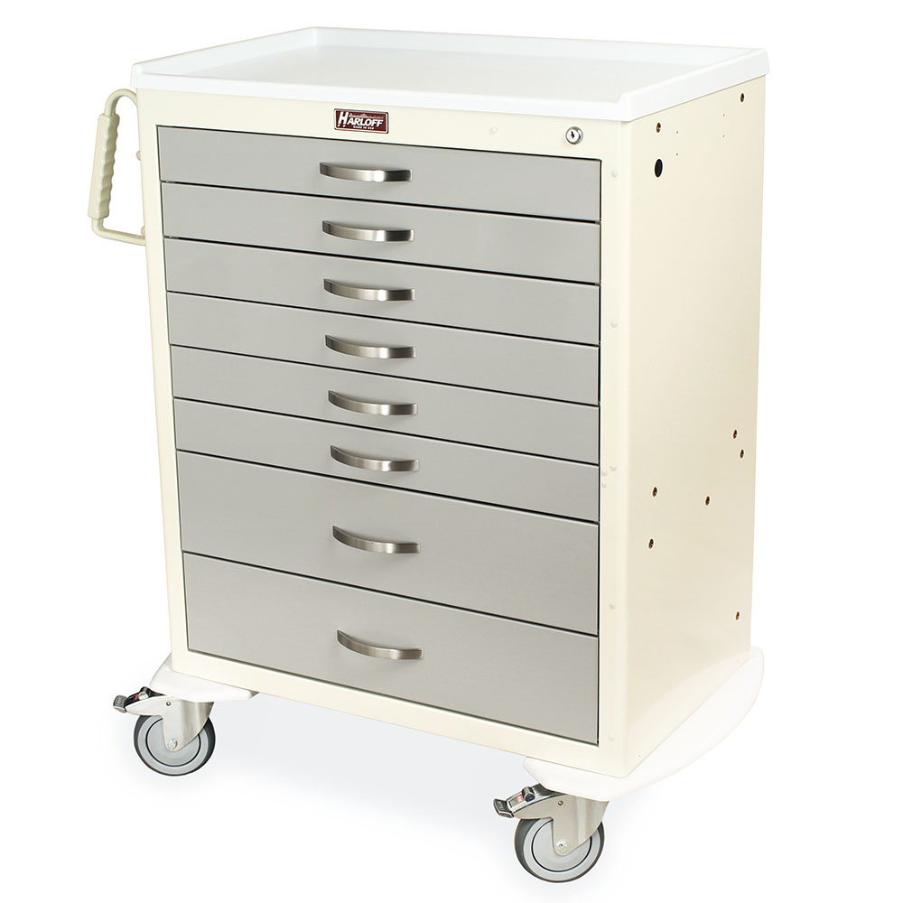 Cream and Light Gray M-Series Tall Anesthesia Cart with Eight Drawers and Key Lock