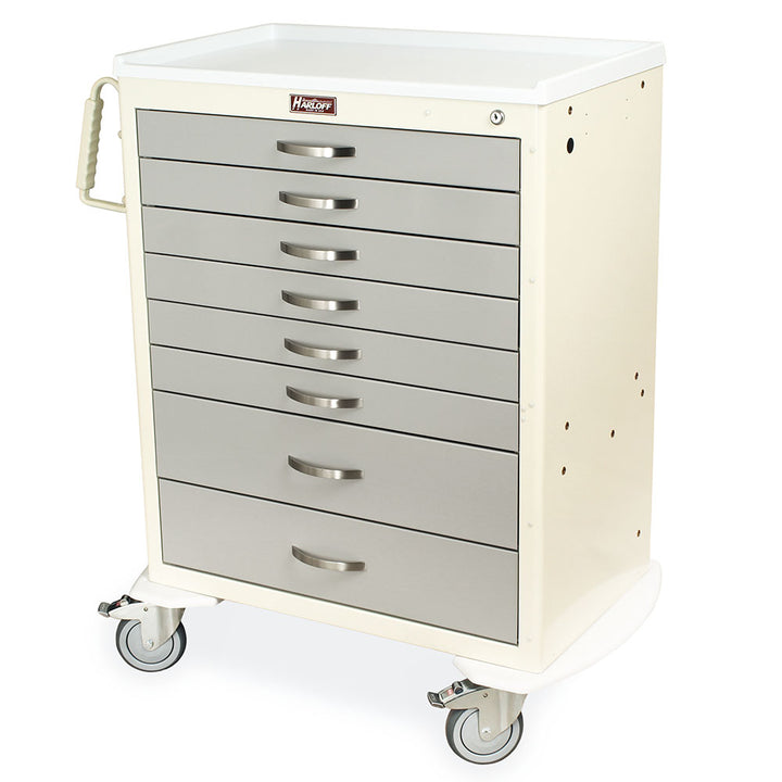 Cream and Light Gray M-Series Tall Anesthesia Cart with Eight Drawers and Key Lock