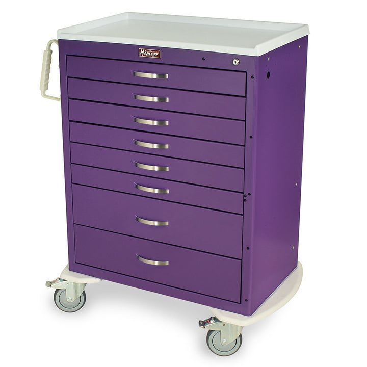 Purple M-Series Tall Anesthesia Cart with Eight Drawers and Key Lock