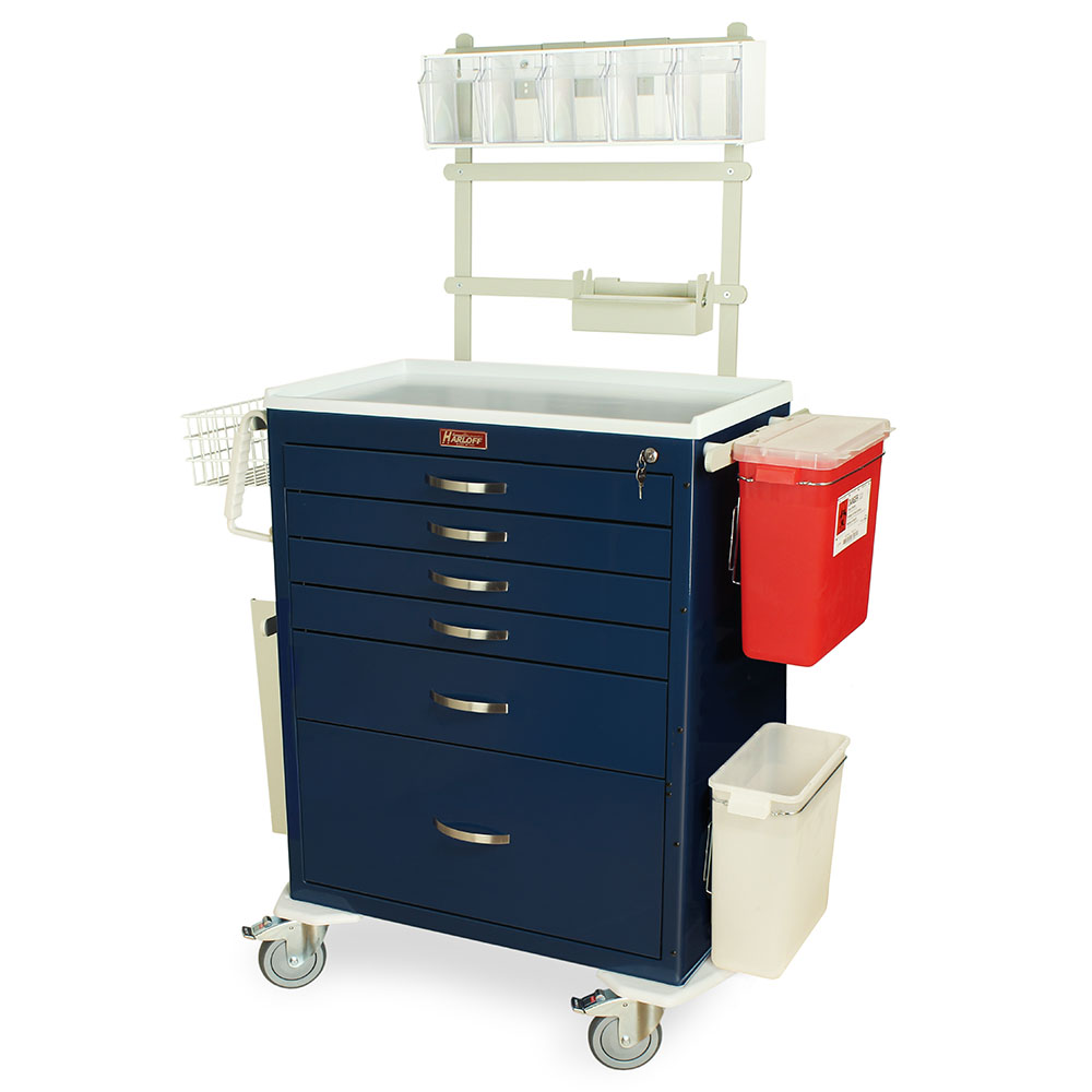M-Series Tall Anesthesia Cart with MD30-ANS3 accessory package and six drawers in navy finish
