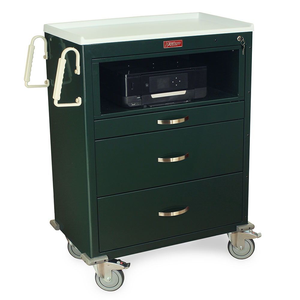 MDS3030KC4-GREEN-FRONT cart three drawers equipment holder