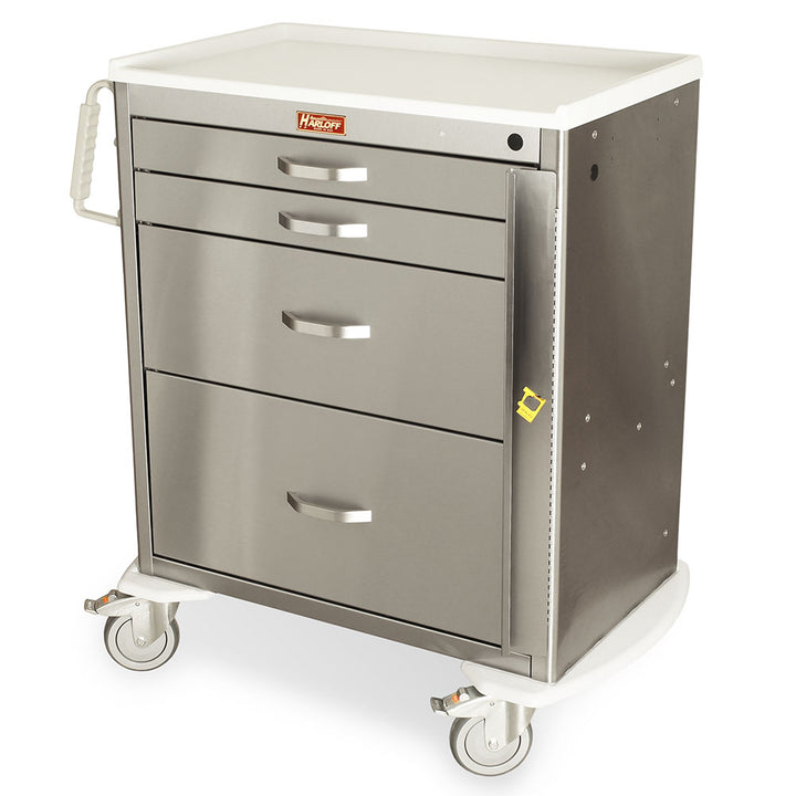 M-Series MDSS3027B14 stainless steel crash cart, 4 drawers, breakaway lock, medium height, standard width, front view