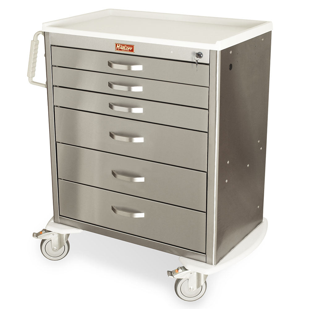 M-Series MDSS3027K16 stainless steel medical cart, 6 drawers, key lock, medium height, standard width, front view