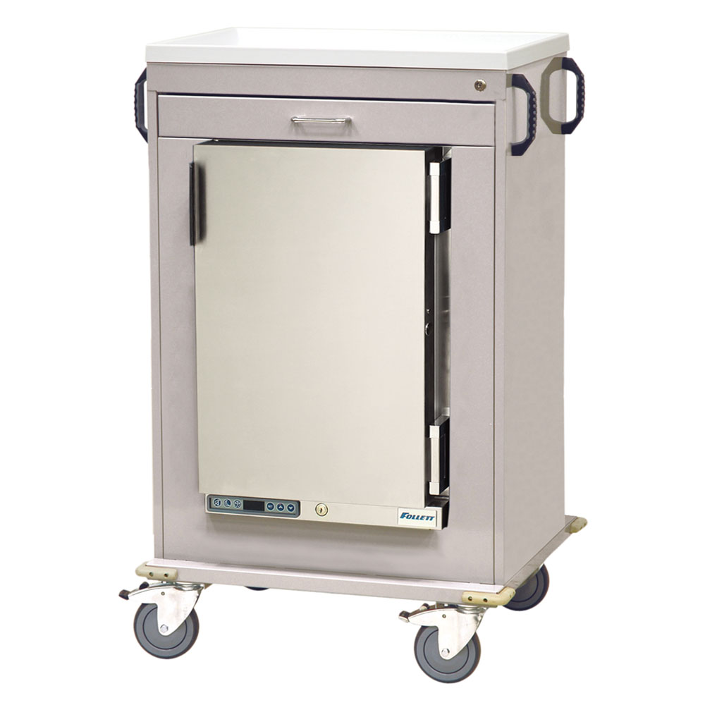 MH Cart with 1.8 cubic feet Follett medical grade refrigerator and one drawer with key lock