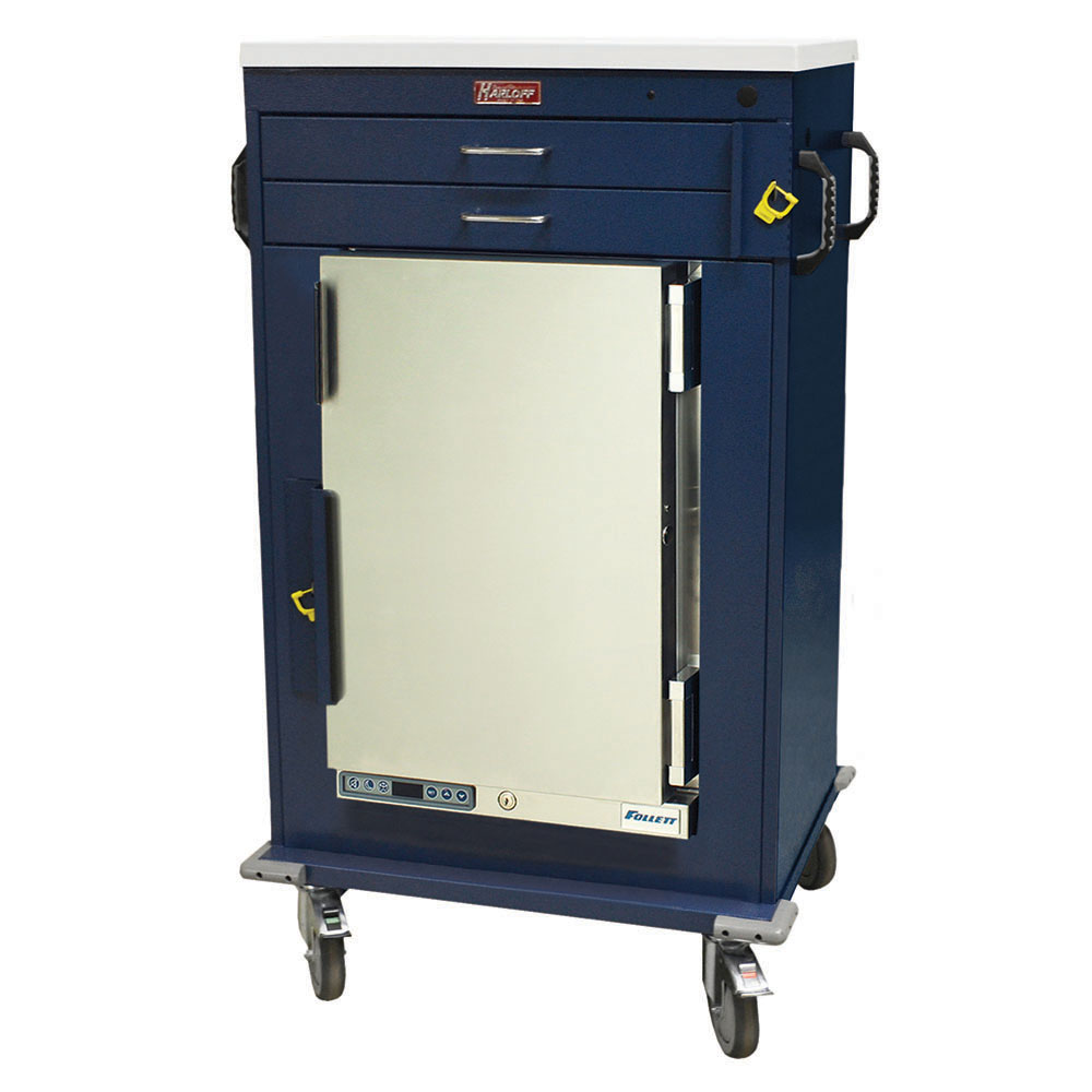 MH Treatment Cart with 1.8 cu ft Follett medical refrigerator and drawers
