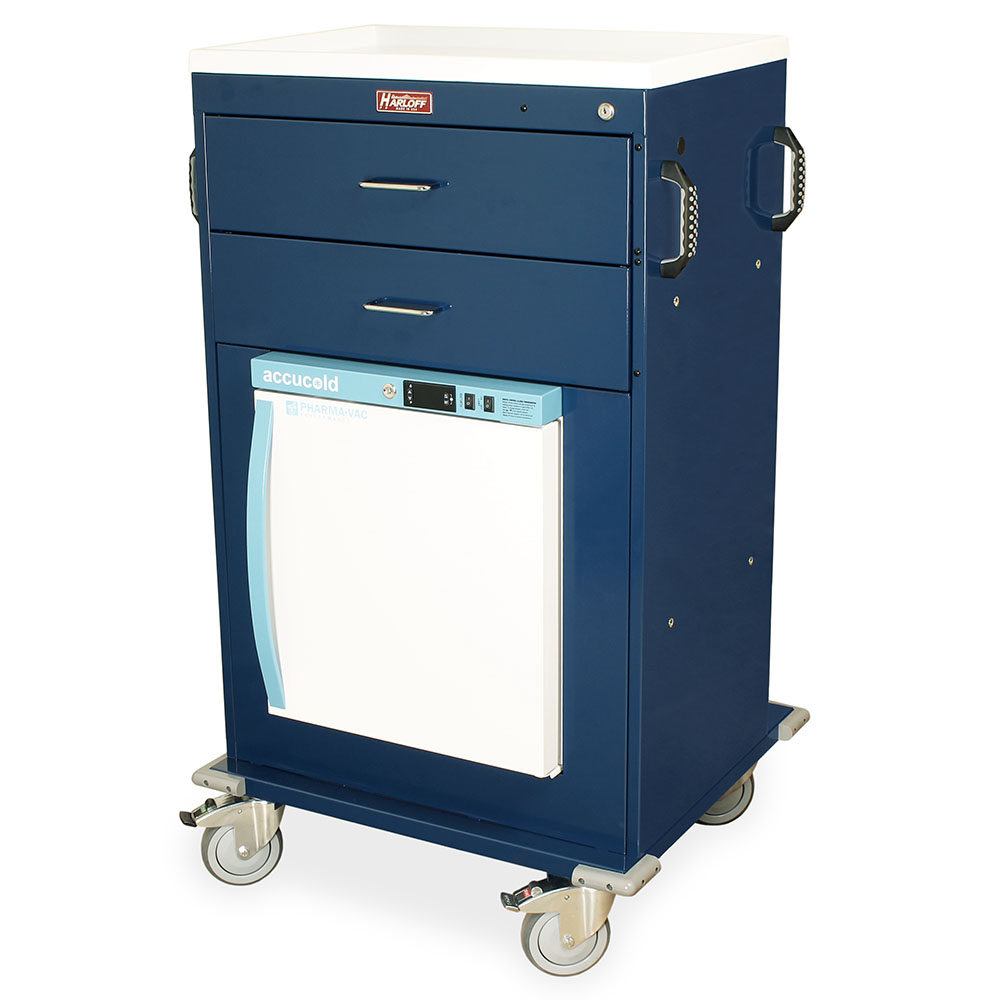 Harloff MH cart with Accucold refrigerator and two locking drawers