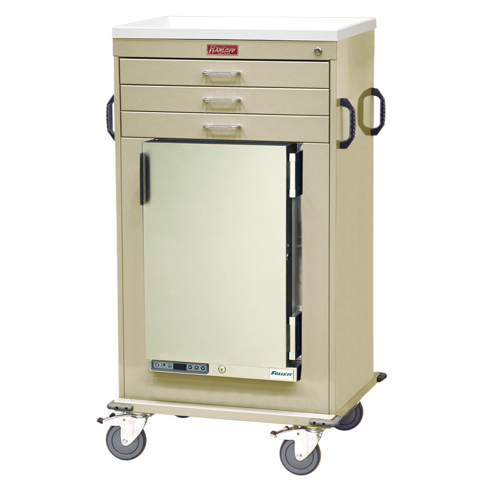 Harloff MH4300K Malignant Hyperthermia Cart with 1.8 cu ft Follett refrigerator, three drawers and key lock