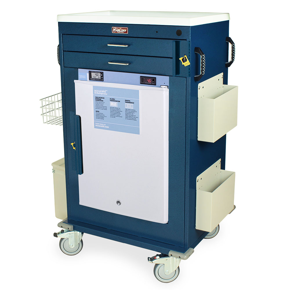 Malignant Hyperthermia Cart with 2.4 cu ft Accucold medical-grade refrigerator and accessories