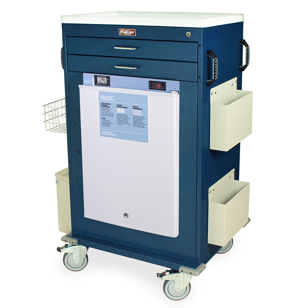 Malignant Hyperthermia cart with Accucold refrigerator and drawers