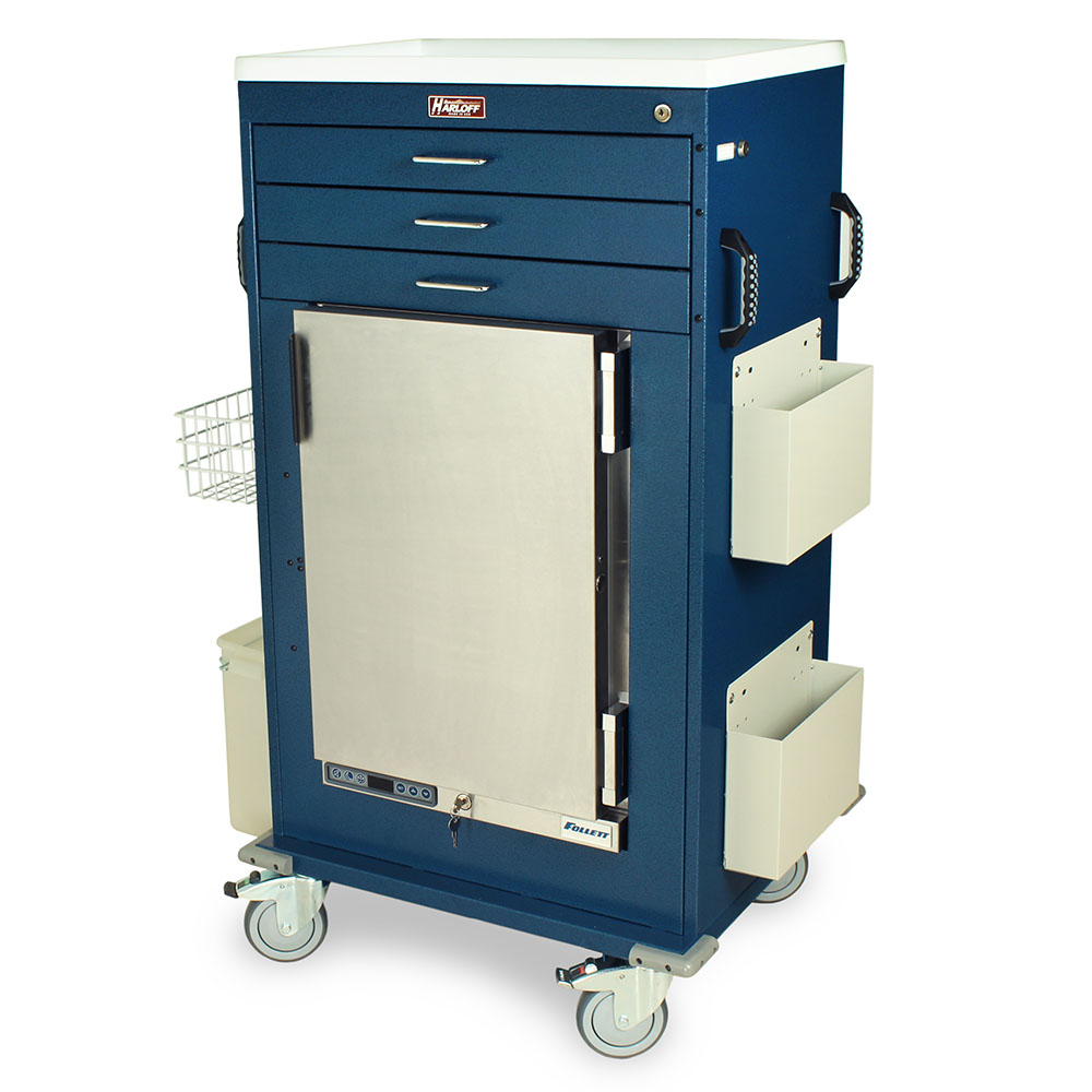 Malignant Hyperthermia Cart with 3 drawers and refrigerator left side view