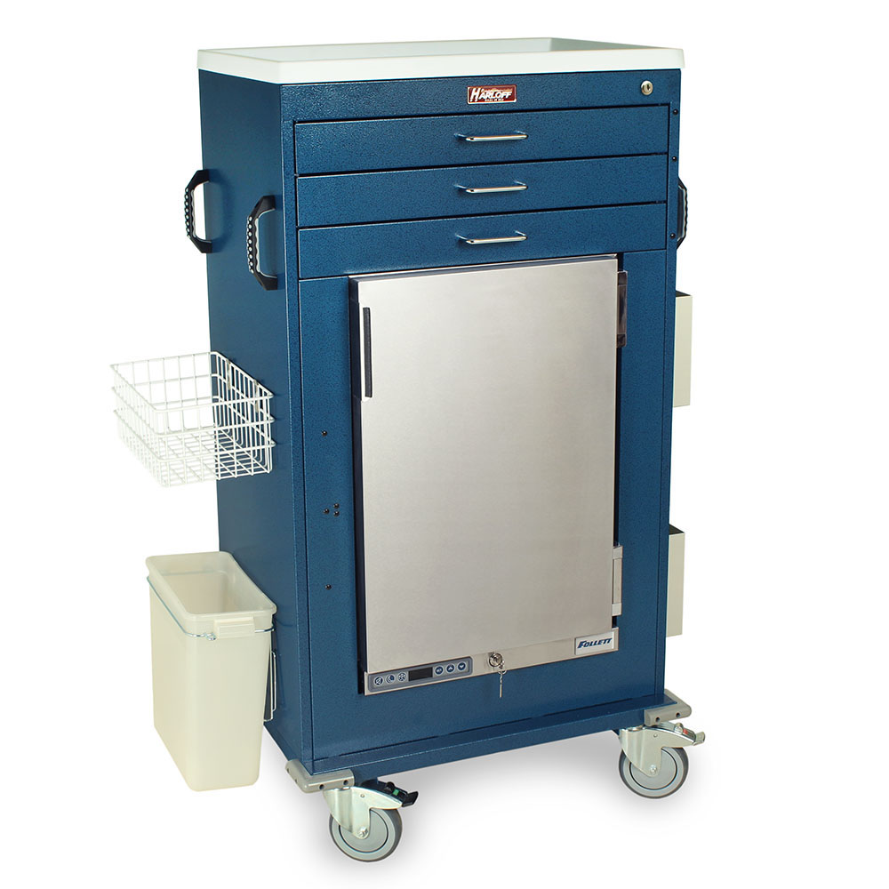 Malignant Hyperthermia Cart with 3 drawers and refrigerator front view