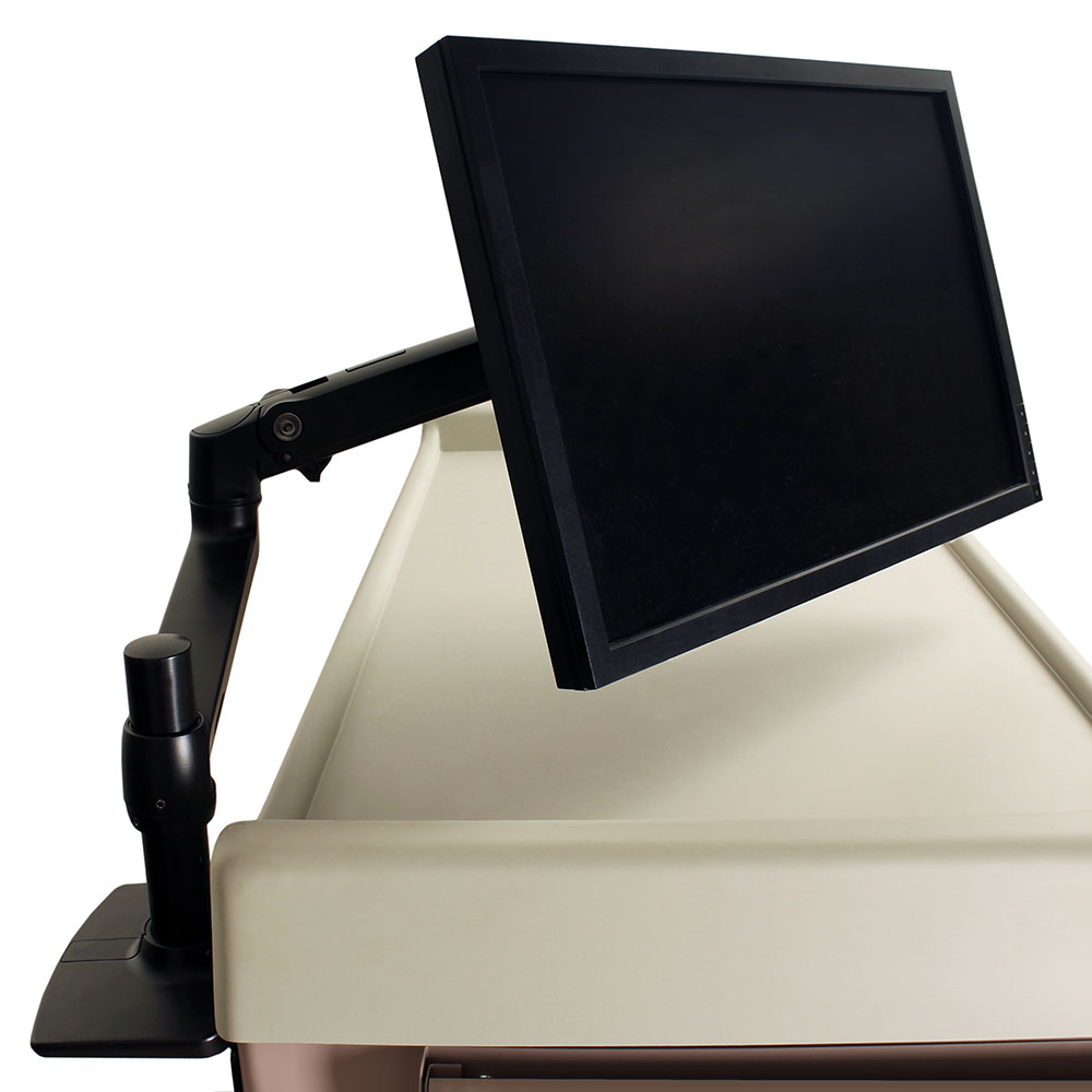 Medical cart monitor holder with articulating adjustable arm front right view