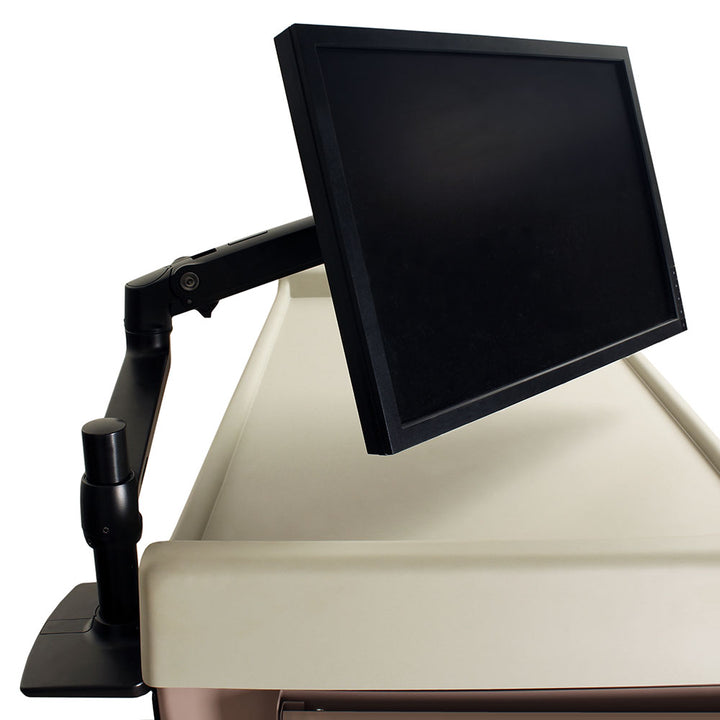 Medical cart monitor holder with articulating adjustable arm front right view