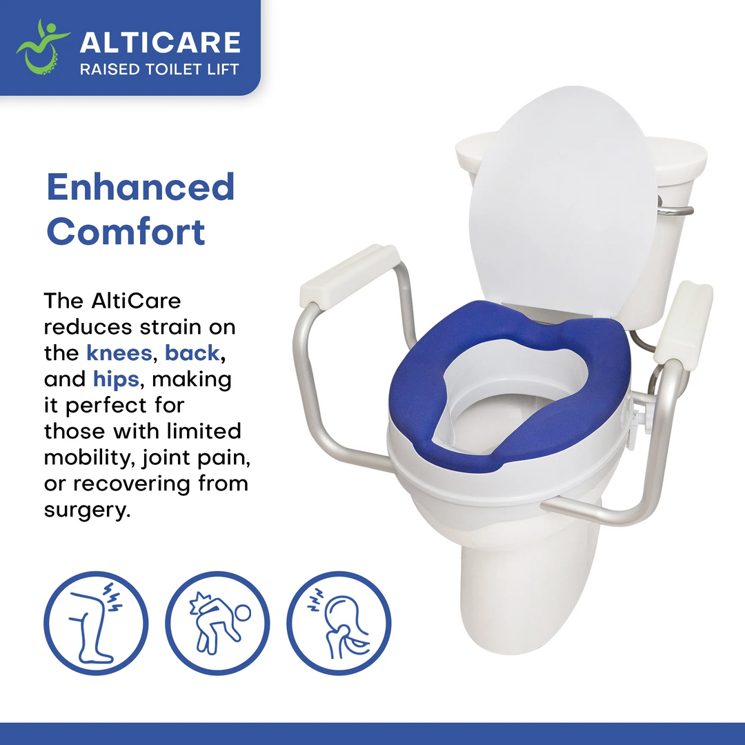 AltiCare elevated comfort raised toilet seat dimensions infographic