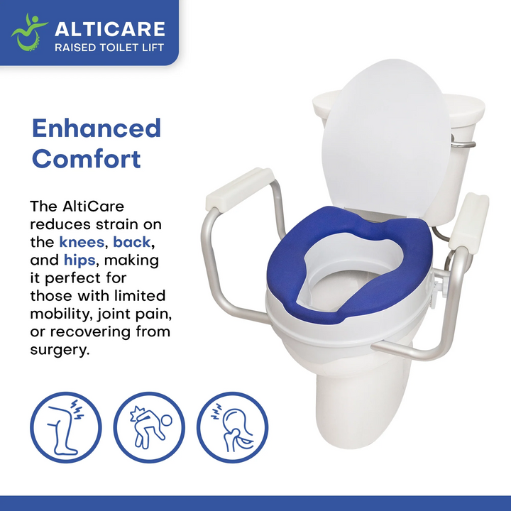 AltiCare elevated comfort raised toilet seat dimensions infographic