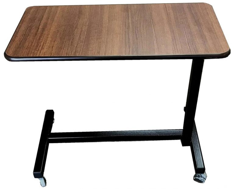 Adjustable Height Overbed Table with Wheels MP3015HB for hospitals and home care, ergonomic laminate top and locking casters