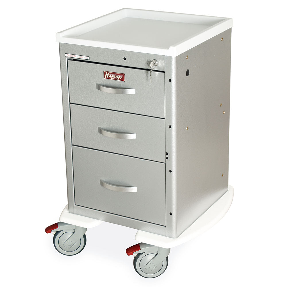 High gloss silver A-Series aluminum mini cart with key lock and white plastic top