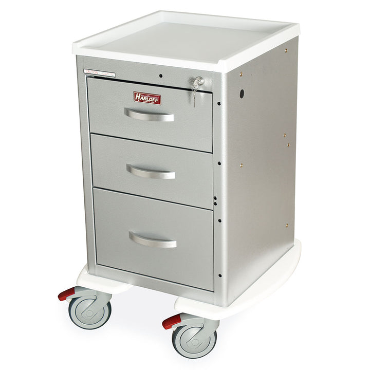 High gloss silver A-Series aluminum mini cart with key lock and white plastic top