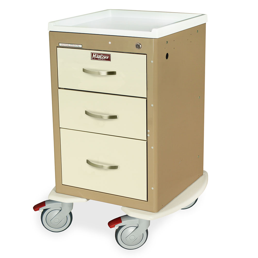 A-Series narrow aluminum key lock mini cart with three drawers and 5-inch casters
