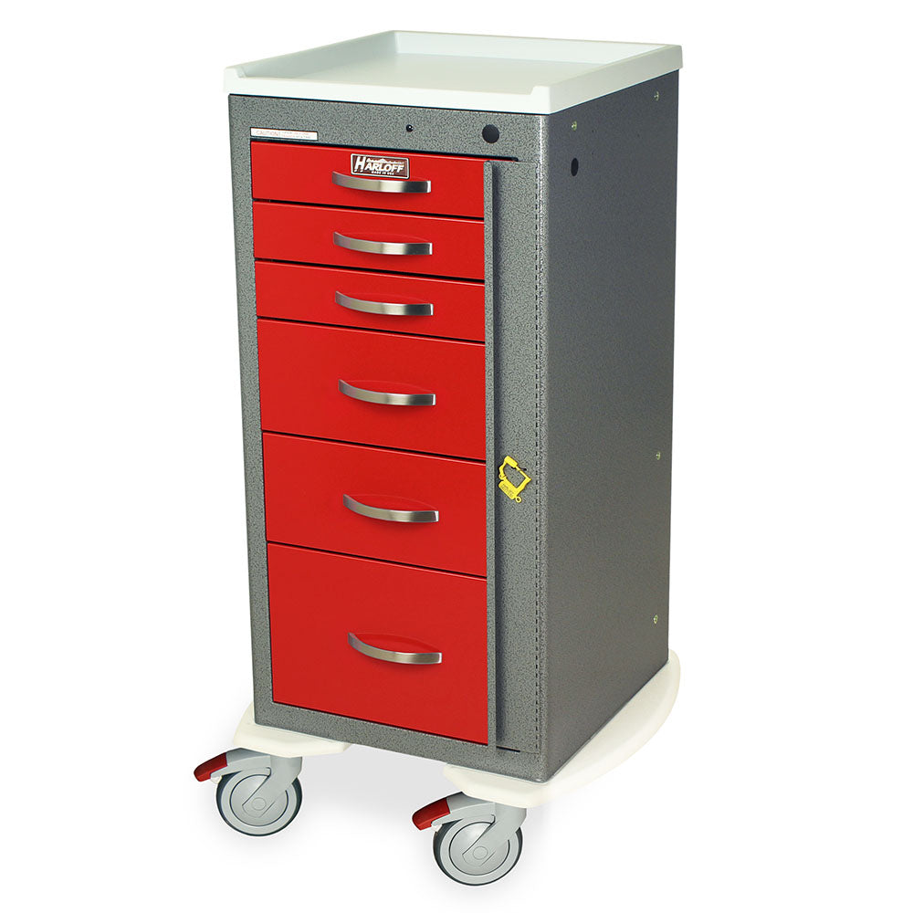MPA1830B06 tall narrow aluminum six drawer crash cart with breakaway lock from Harloff