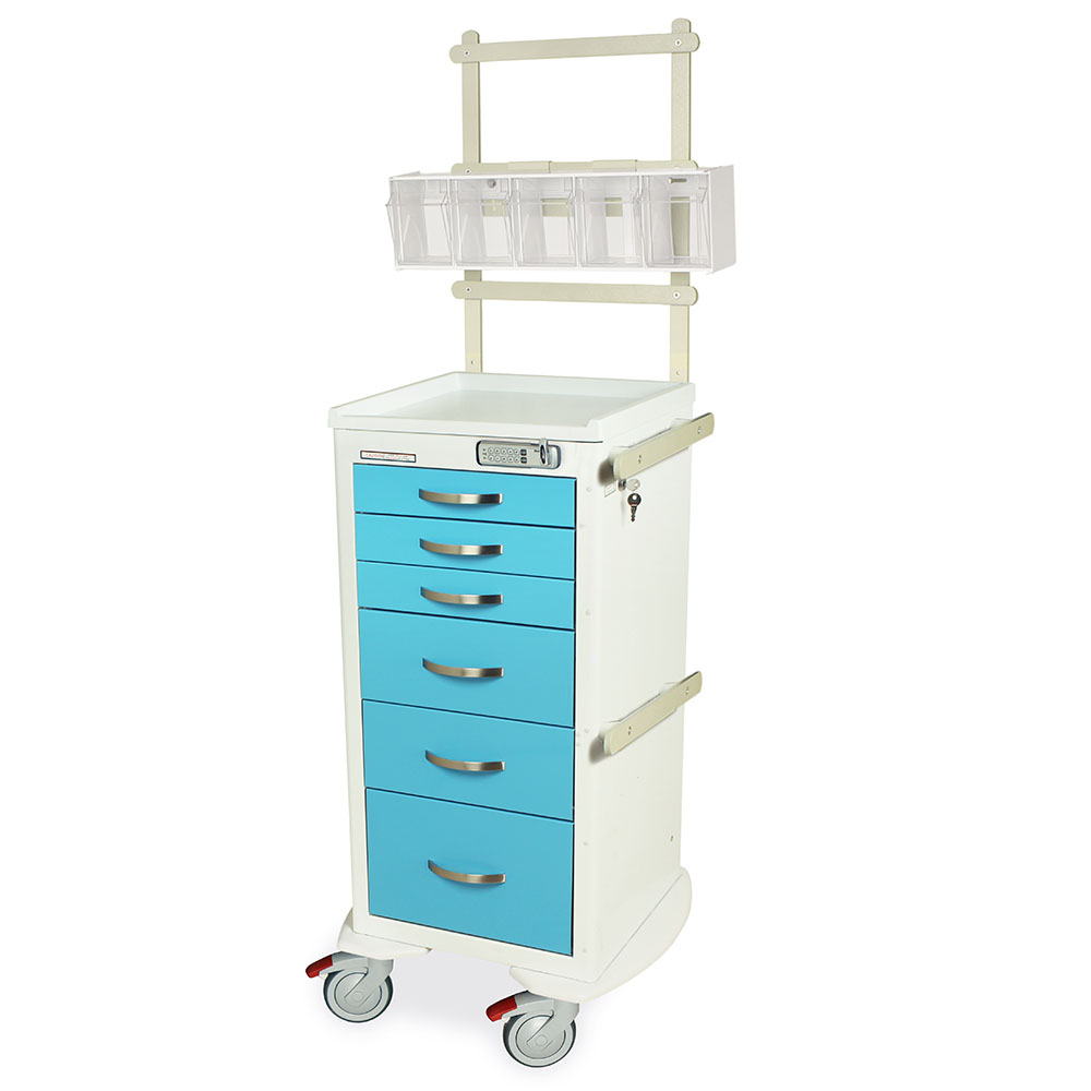 A-Series MPA1830E06+MD18-ANS narrow aluminum anesthesia cart with 6 drawers, e-lock, MD18-ANS accessory package, white, front view