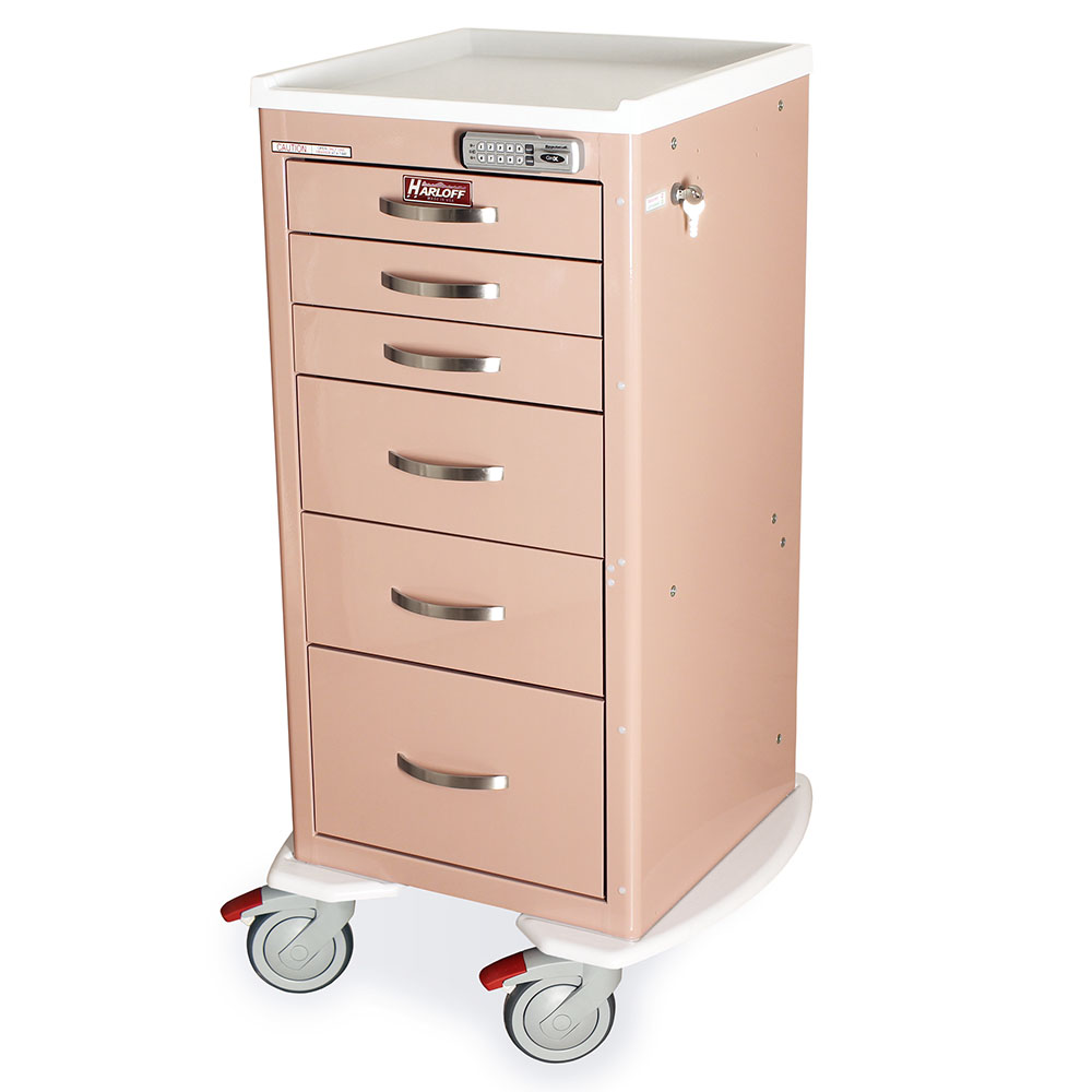 A-Series MPA1830E06 narrow aluminum medical cart, 6 drawers, E-lock, mauve, front view