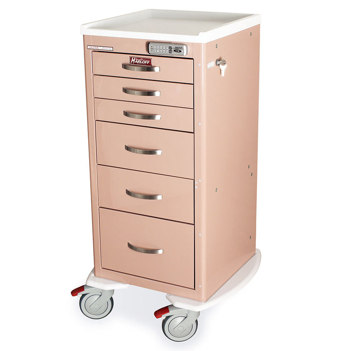 A-Series MPA1830E06 narrow aluminum medical cart, 6 drawers, E-lock, mauve, front view
