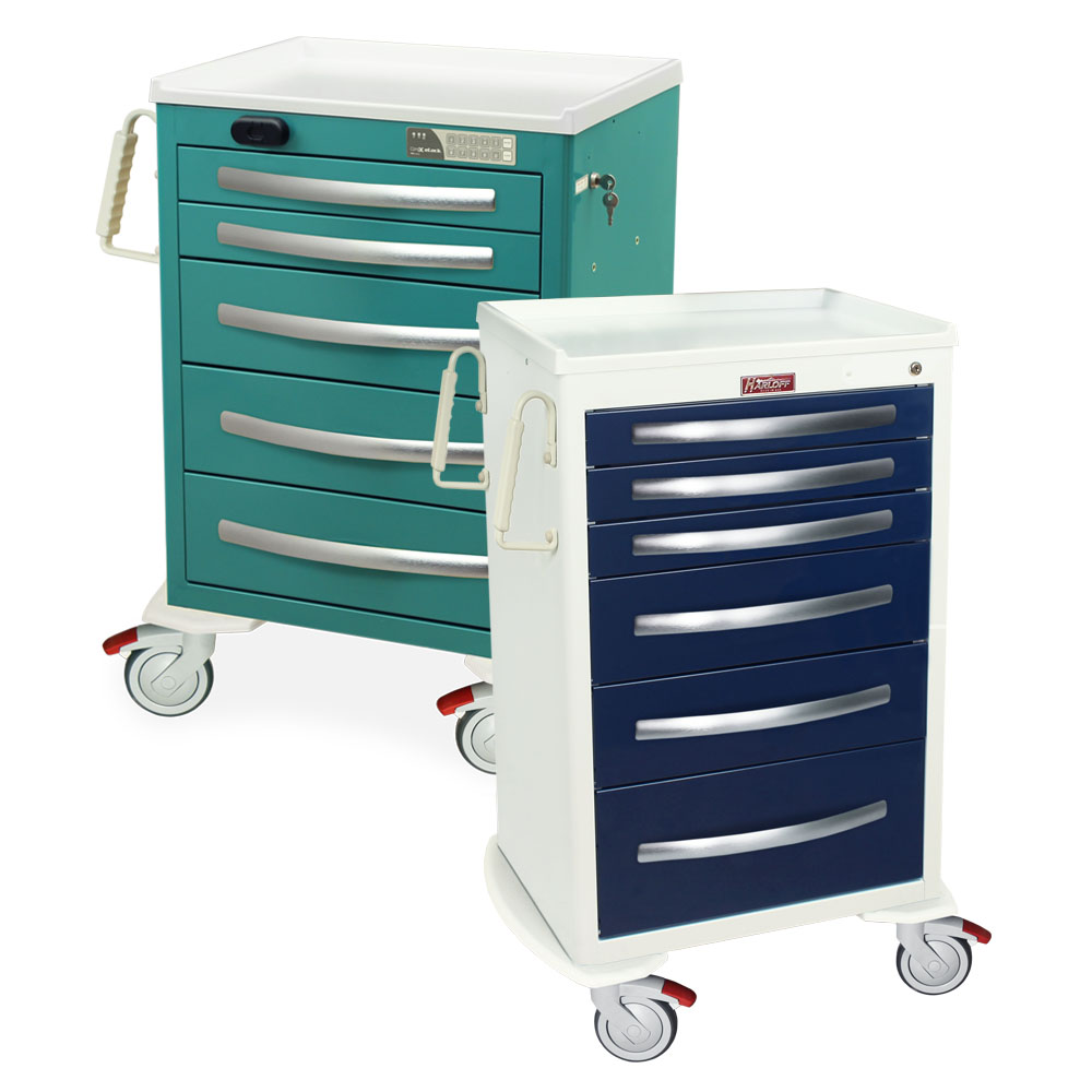 A-Series MPA24 medium width aluminum medical cart group view