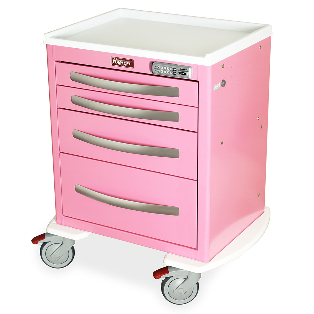 A-Series Lightweight Aluminum Anesthesia Cart, X-Short height, medium width, five drawers, electronic pushbutton lock, MPA2421E14, aluminum construction, 21? vertical space, ergonomic handles, protective bumpers, 5” casters