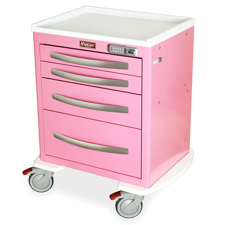 A-Series Lightweight Aluminum Anesthesia Cart, X-Short height, medium width, five drawers, electronic pushbutton lock, MPA2421E14, aluminum construction, 21? vertical space, ergonomic handles, protective bumpers, 5” casters