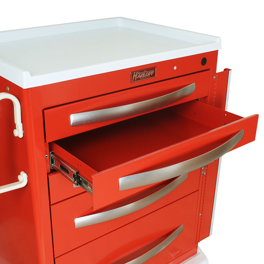 A-Series Lightweight Aluminum Crash Cart, short height, medium width, five drawers, breakaway lock