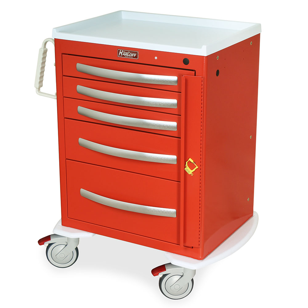 Red lightweight aluminum crash cart with breakaway lock, MPA2424B05