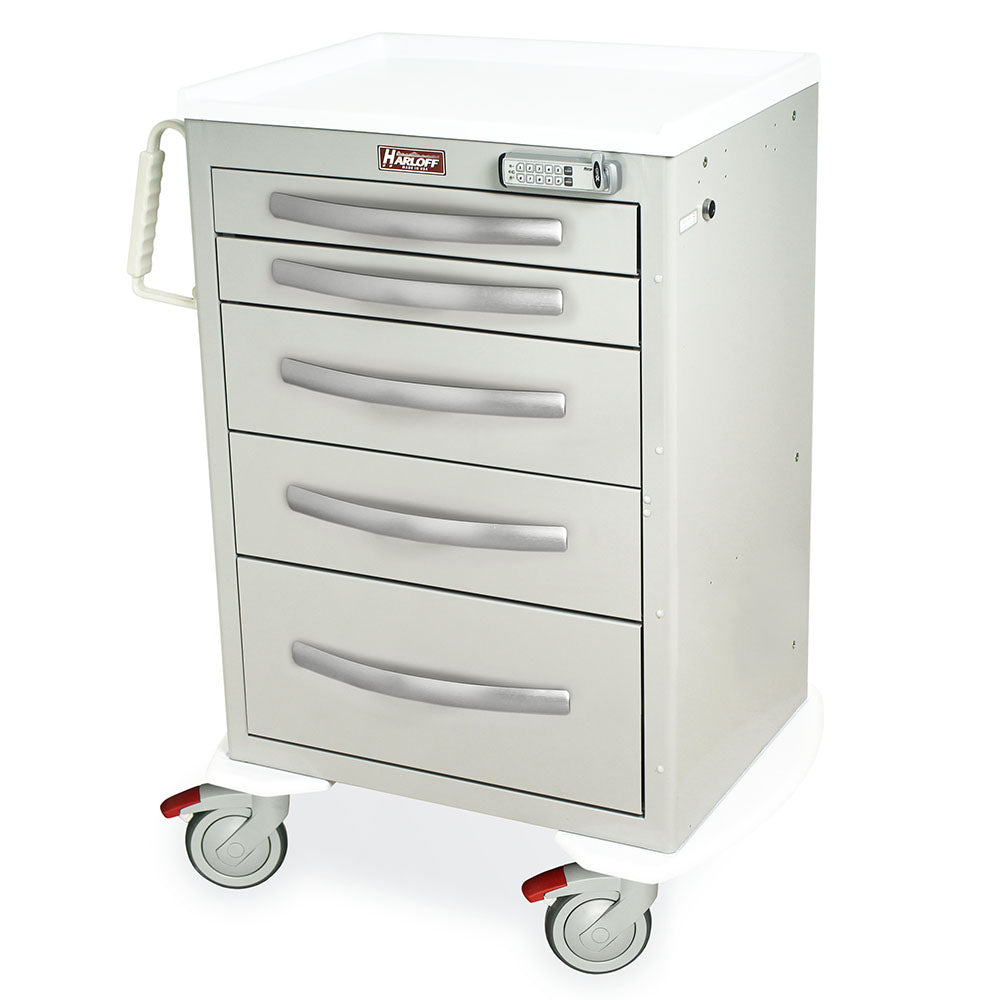 A-Series MPA2427E05 medium aluminum treatment cart, 5 drawers, E-lock, light gray, front view