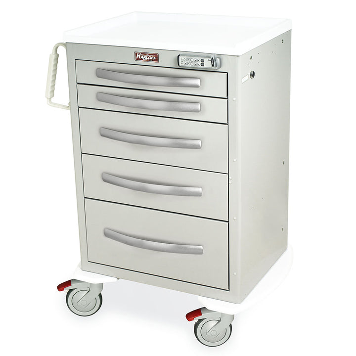 A-Series MPA2427E05 medium aluminum treatment cart, 5 drawers, E-lock, light gray, front view