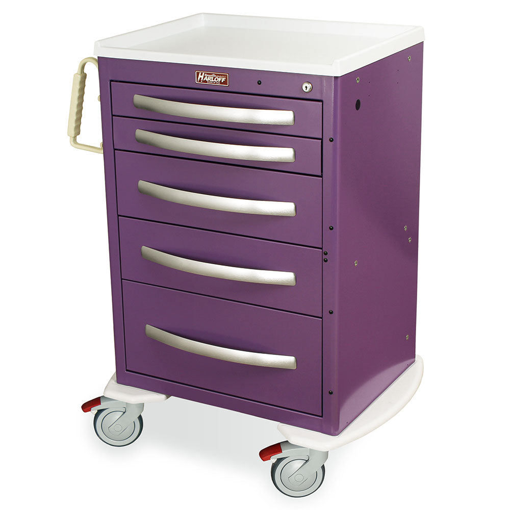A-Series MPA2427E05 medium aluminum treatment cart, 5 drawers, E-lock, purple, front view