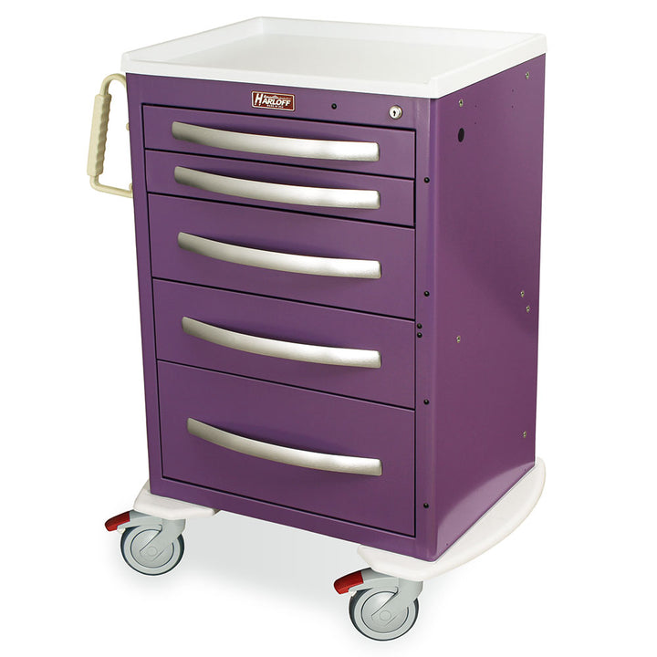 A-Series MPA2427E05 medium aluminum treatment cart, 5 drawers, E-lock, purple, front view