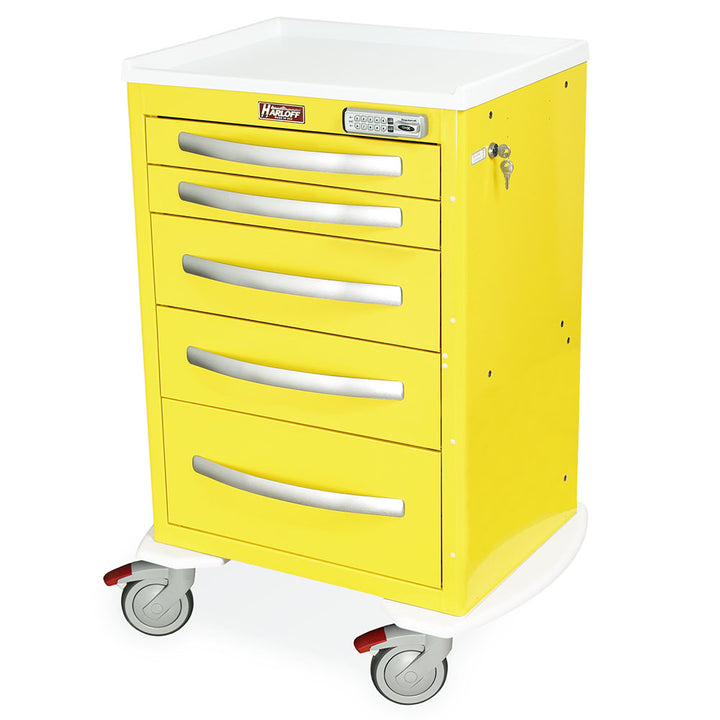 A-Series MPA2427E05 medium aluminum treatment cart, 5 drawers, E-lock, yellow, front view