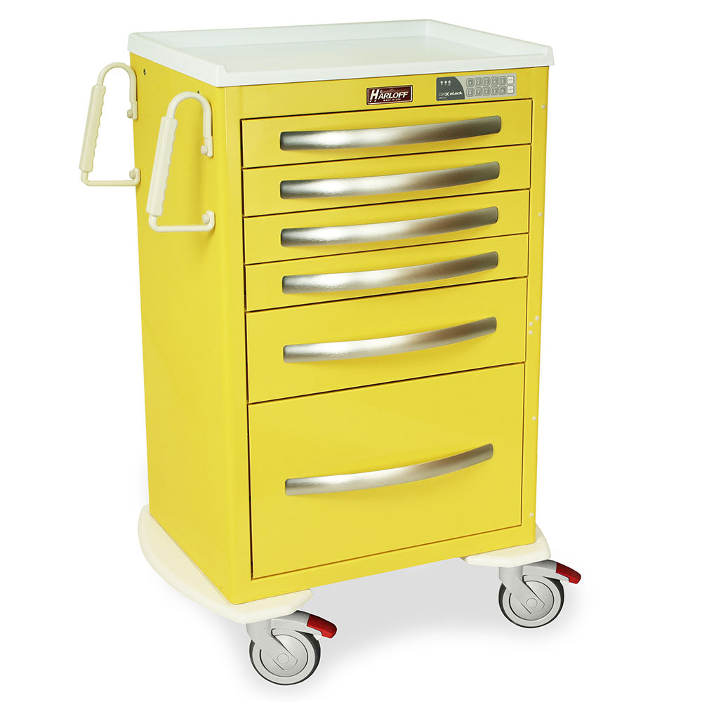 MPA2430EKC16-YELLOW aluminum isolation cart six drawers e-lock side view